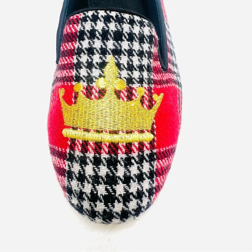 DEESIGNS By Dee Ocleppo Red Black White Plaid Gold Crown Loafers Flats S… - Picture 4 of 12